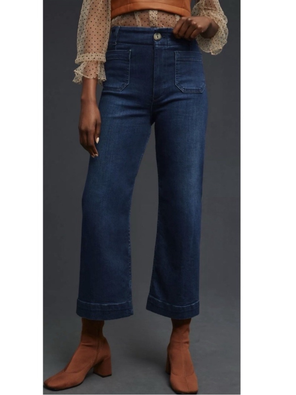 Anthropologie || Pilcro Skipper Patch Pocket High Rise Wide Leg Crop Jeans 28